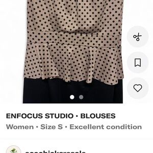 Enfocus Studio Black and Tan Polka Dot Blouse